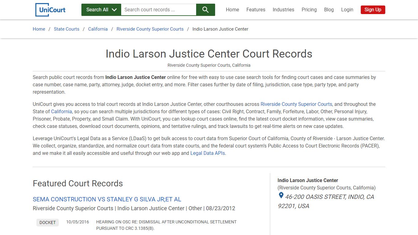 Indio Larson Justice Center Court Records | Riverside | UniCourt